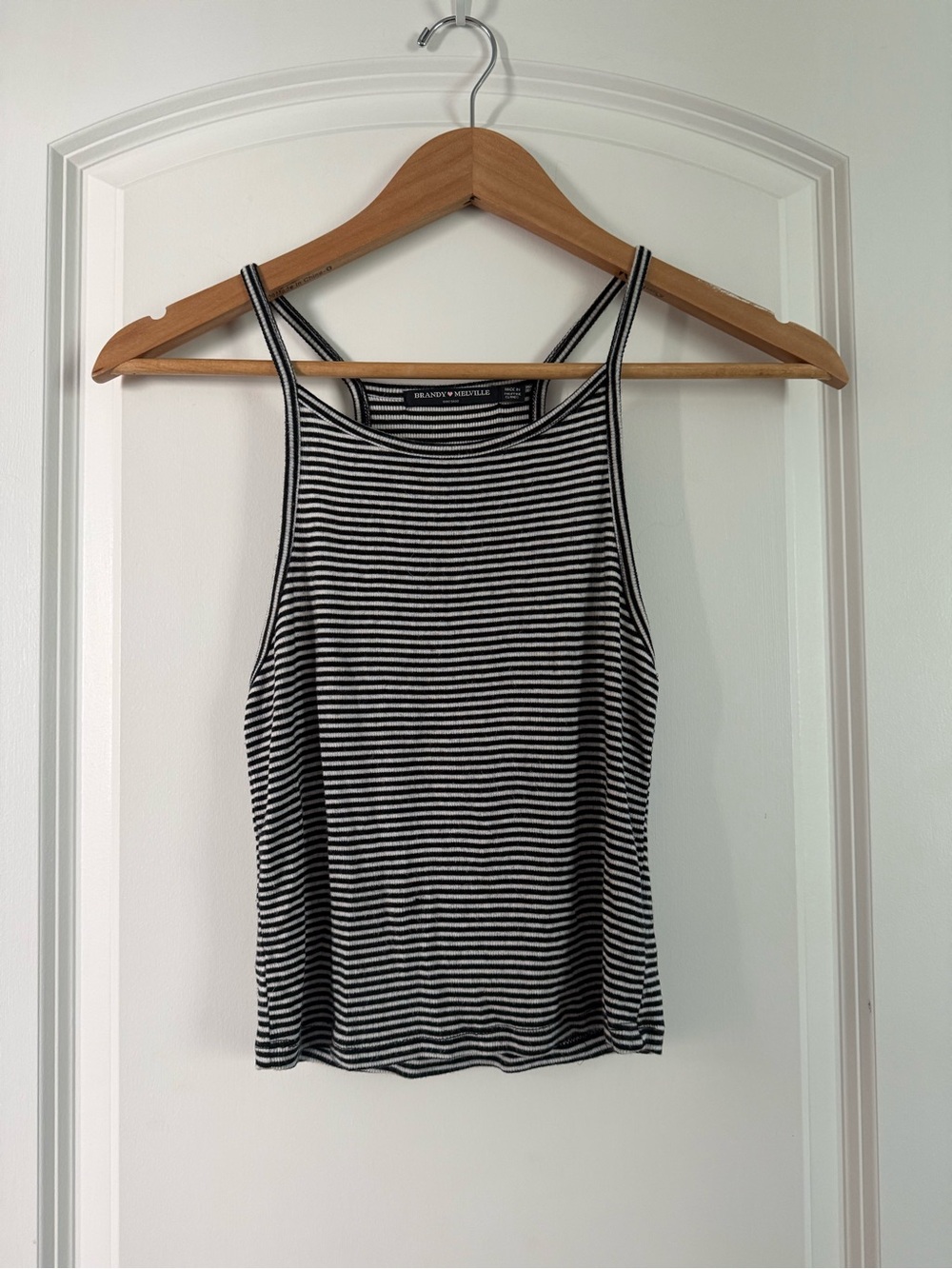 Brandy Melville Black & White Striped Double-Strap Tank